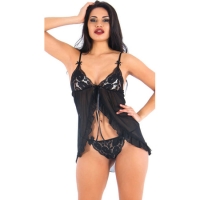 Vixson Kanten/Netstof Babydoll Setje Met Strikjes