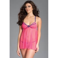 Lange Babydoll + String - Roze