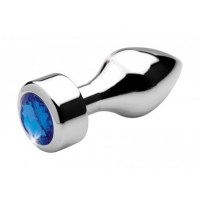 Aluminum Buttplug Met Blauw Kristal  - Medium