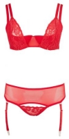 3 delige BH-Set Met Kwart Cups - Rood