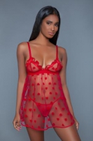 Valentine Transparante Babydoll Set - Rood