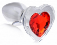 Red Heart Anaalplug Van Glas Met Steentje - Large