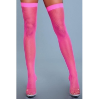 Hoge Nylon Visnetkousen - Neon Roze