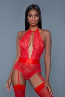 Ophelia Kanten Jarretel Body - Rood