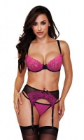 Baci - 3-Delige Jarretel Set - Roze/Zwart