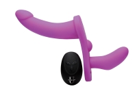 XR Brands - Dubbele Vibrerende Dildo Met Harnas - Paars